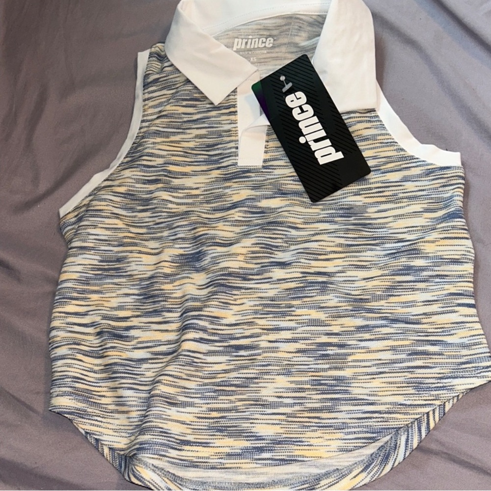 Prince Girls Blue and Cream Patterned Tank Top